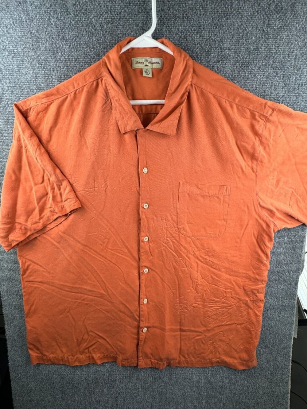 Tommy Bahama Men All Silk Button Up Shirt Short Sleeve Hawaiian 2XL Solid Orange